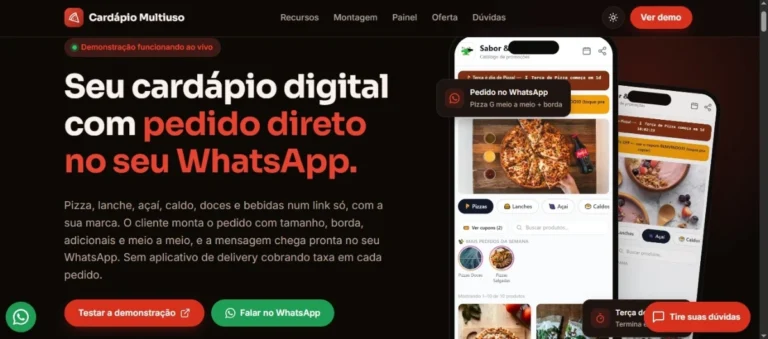 Seu cardápio digital com pedido direto no seu WhatsApp.