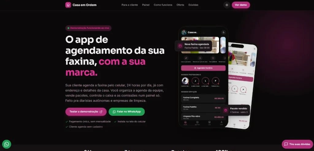 O app de agendamento da sua faxina, com a sua marca.