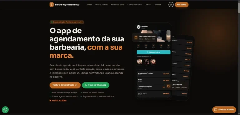 O app de agendamento da sua barbearia, com a sua marca.